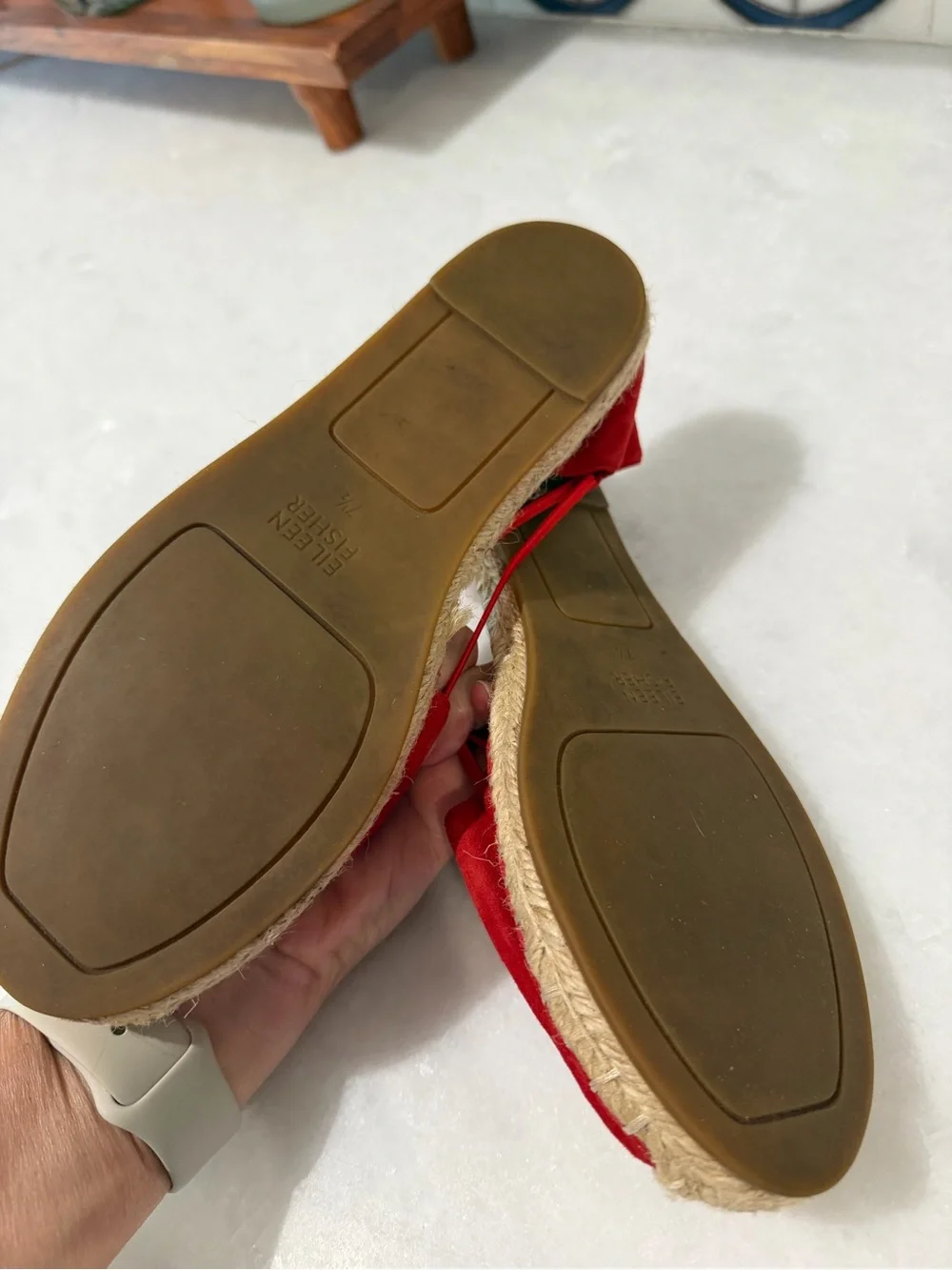 Eileen Fisher Red Suede Espadrille Flats with Ankle Straps